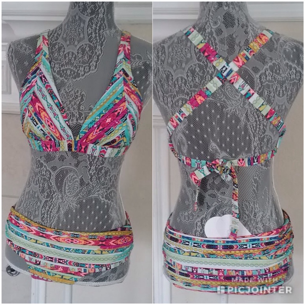 Jessica Simpson Multicolor Striped Bikini